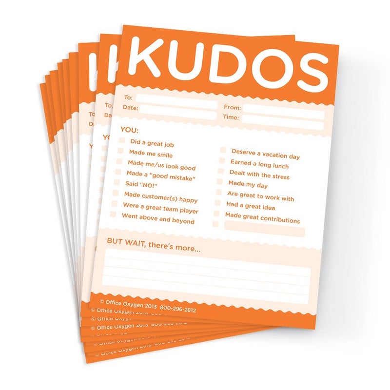 Trainers Warehouse Kudos for Work - Set of 10 Note Pads (Orange) | Clever & Colorful - Recognize Large or Small Contributions, & Inspire Continued Efforts | 4" W x 5.5" L - Image 1